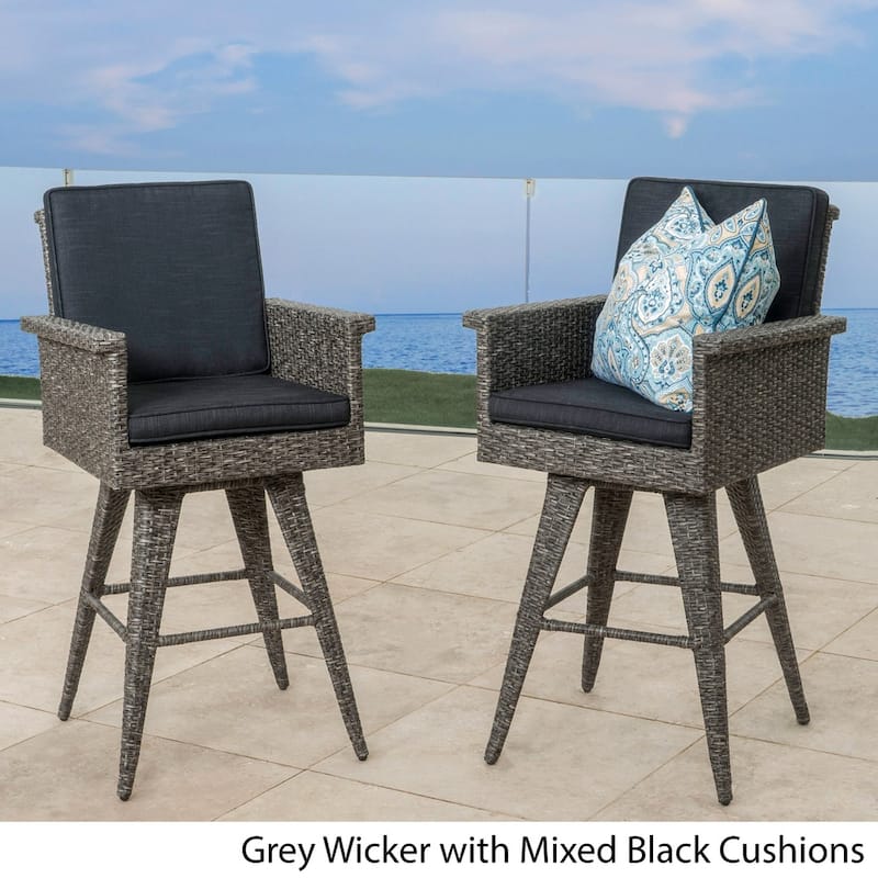 Puerta Outdoor Wicker Barstool with Cushions (Set of 2) by Christopher Knight Home