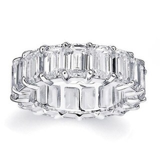 Rhodium Plated Brass Emerald-Cut Cubic Zirconia Eternity Ring