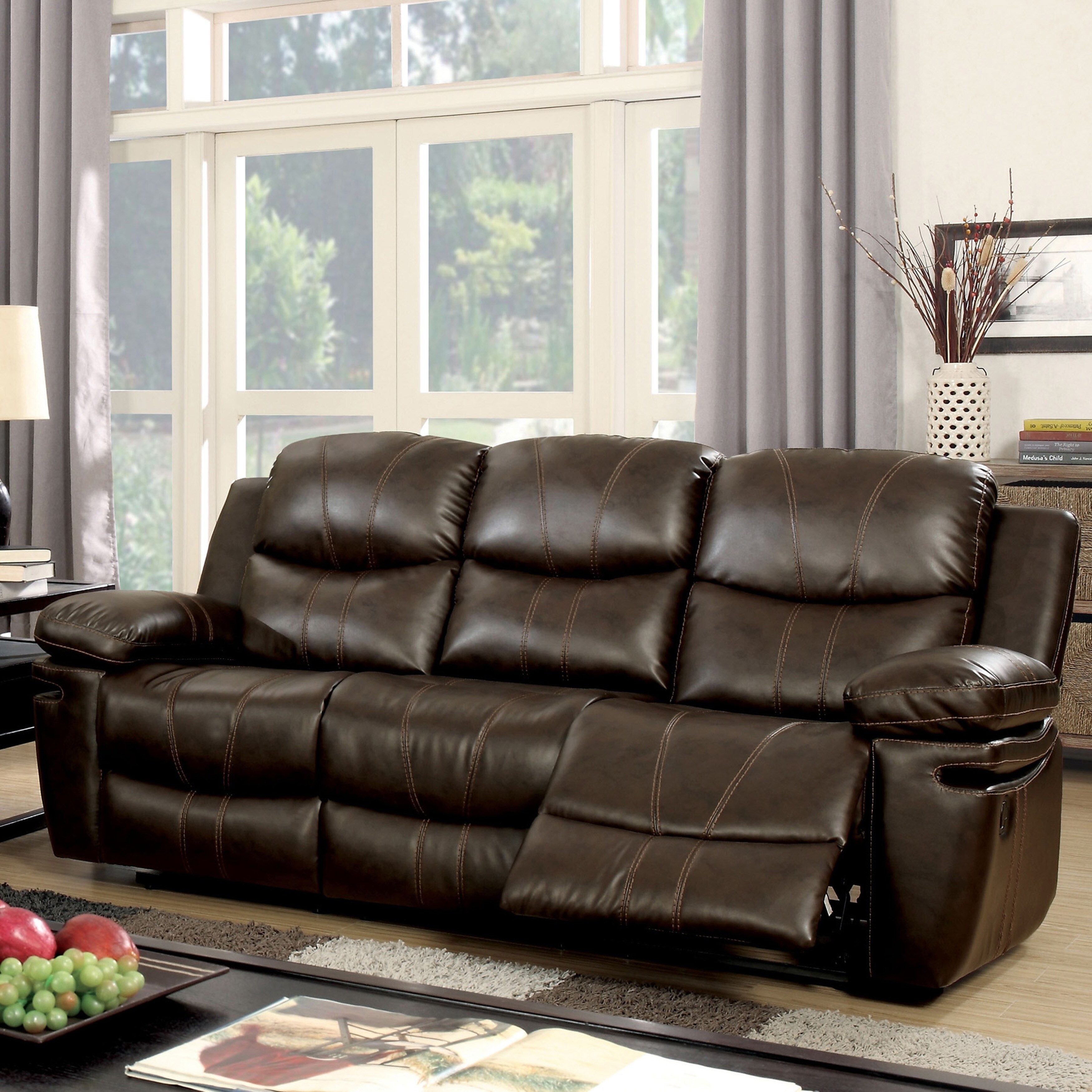 Shop Furniture Of America Eliv Contemporary Brown Reclining Sofa