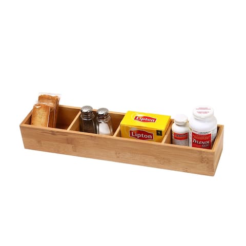 YBM Home & Kitchen Brown Bamboo Wood 4-compartment Organizer Box