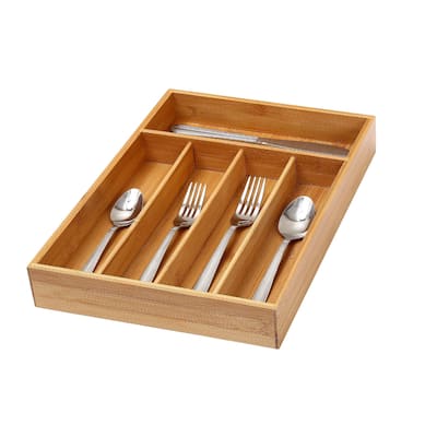 YBM Home & Kitchen Bamboo 5-Compartment Utensil Tray Drawer Organizer - Brown - 14"l x 10"w x 2"h