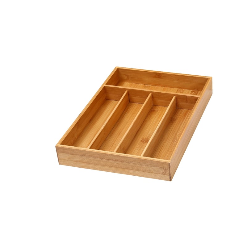 YBM Home & Kitchen Bamboo 5-Compartment Utensil Tray Drawer Organizer - Brown - 14"l x 10"w x 2"h