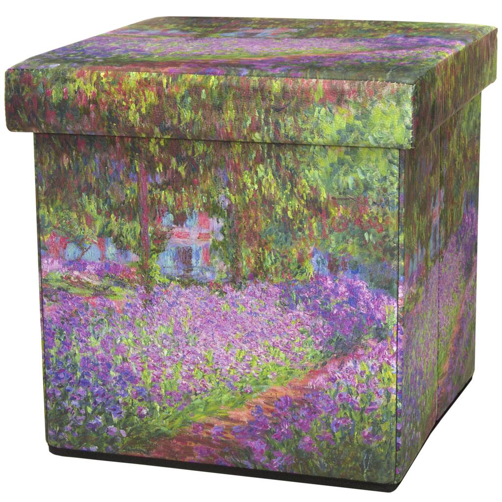 Handmade Monet Irises Storage Ottoman (China)