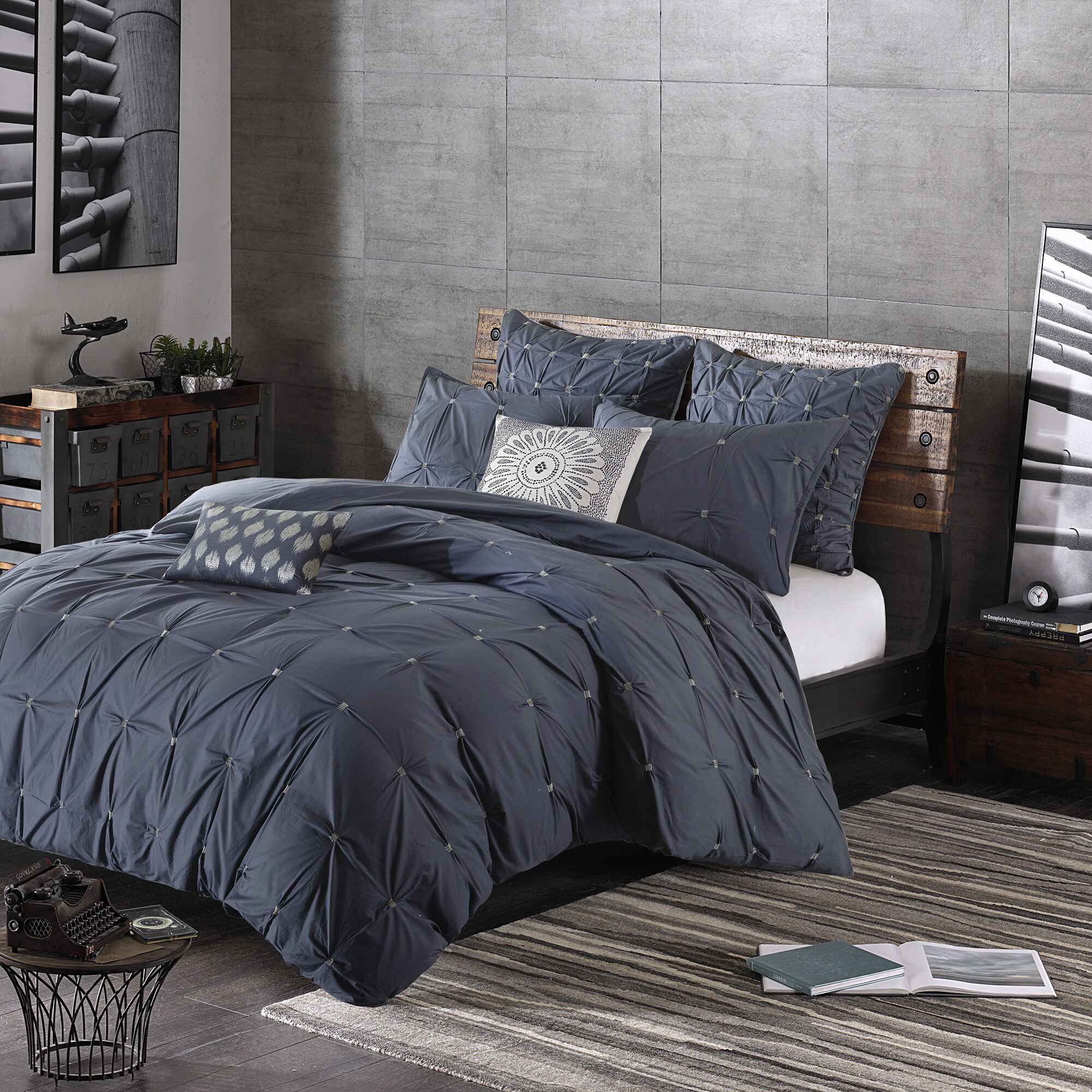 Shop The Curated Nomad Jessie Navy Cotton 3 Piece Duvet Cover Set