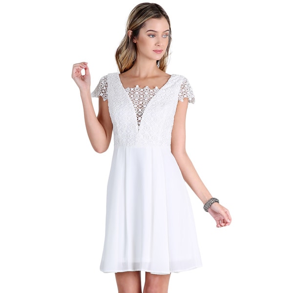 White lace insert chiffon teddy dress