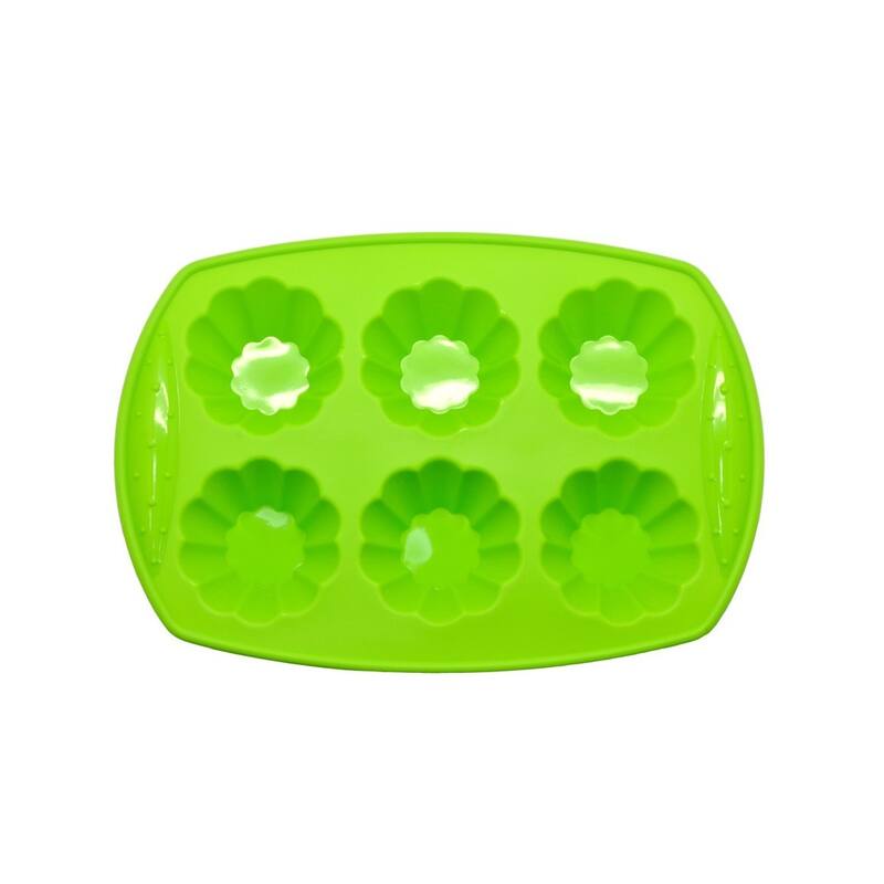 Prime Cook Silicone Flower-shaped 6-count Cupcake Pan - Green