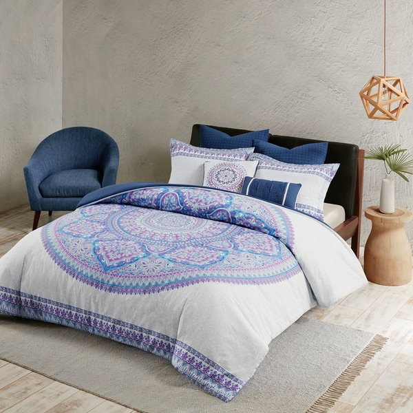 The Curated Nomad La Boheme Purple Cotton Percale Printed Duvet Cover Set