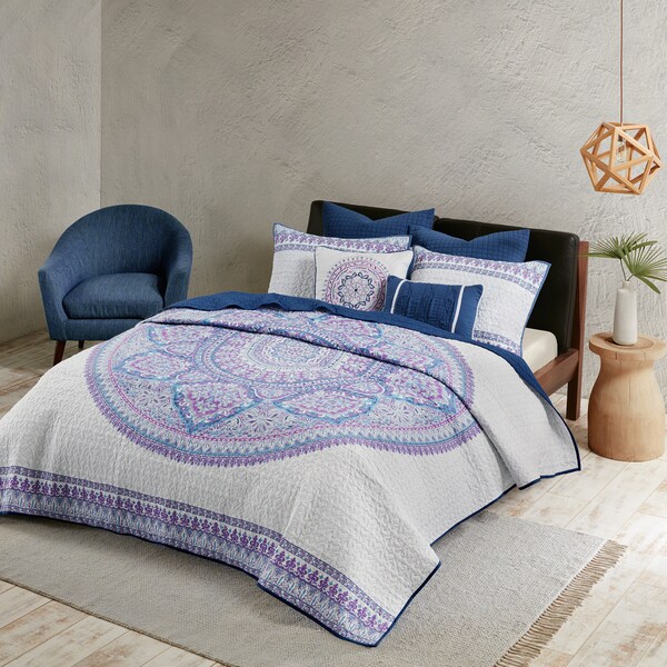 Urban Habitat Candice Purple Cotton Percale Printed Coverlet Set
