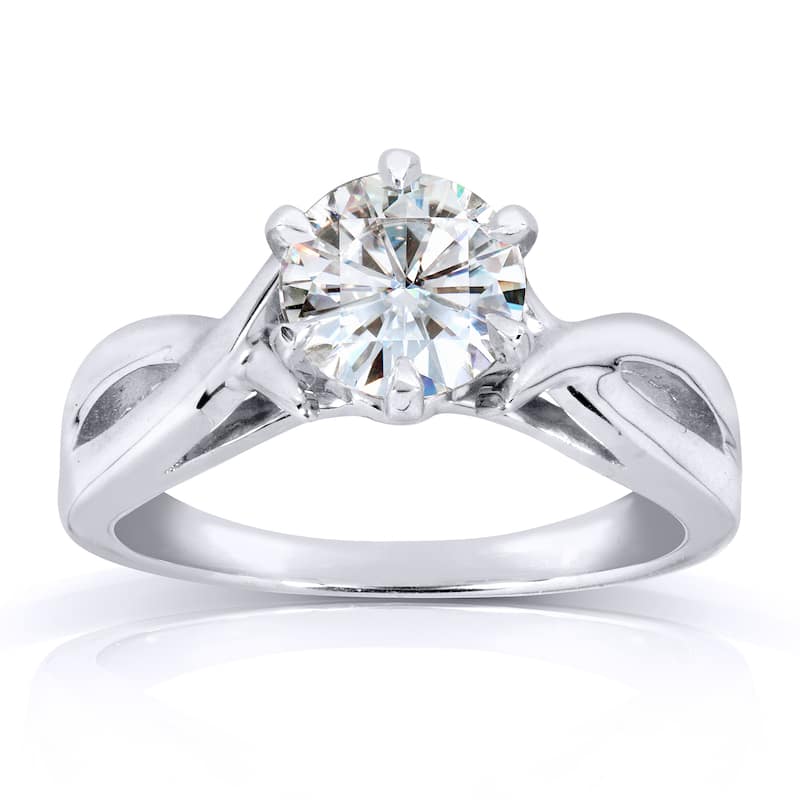 Annello by Kobelli 14k White Gold One Carat Forever One Moissanite Six Prong Crossover Solitaire Eng