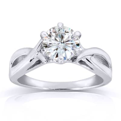 Annello by Kobelli 14k White Gold One Carat Forever One Moissanite Six Prong Crossover Solitaire Eng