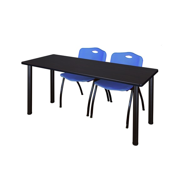 Kee Black 72-inch x 24-inch Training Table with 2 Blue 'M' Stack Chairs