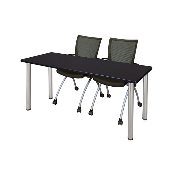 Kee Chrome 72-inch x 24-inch Training Table with 2 Black Apprentice Chairs
