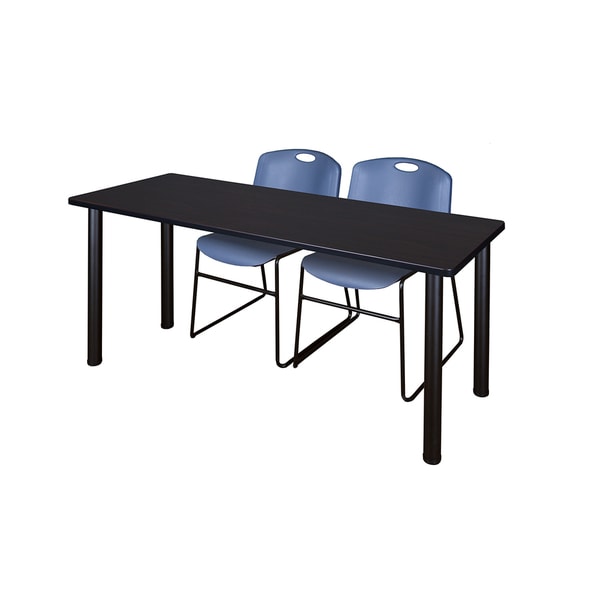 Kee Black 66-inch x 24-inch Training Table with 2 Blue Zeng Stack Chairs