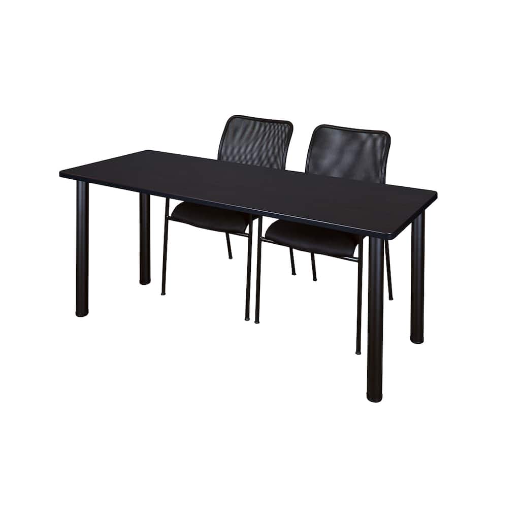 Kee Black 60-inch x 24-inch Training Table with 2 Black Mario Stack Chairs