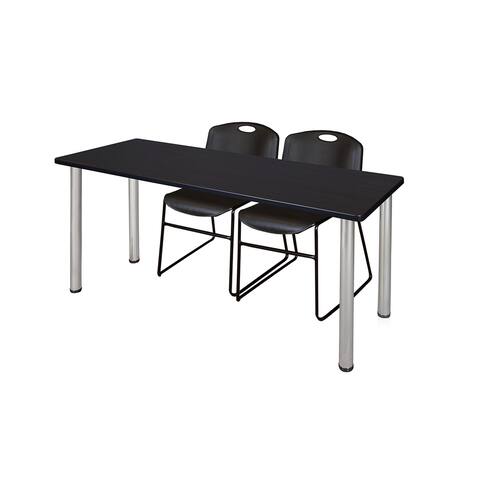 Kee Chrome 60-inch x 24-inch Training Table with 2 Black Zeng Stack Chairs