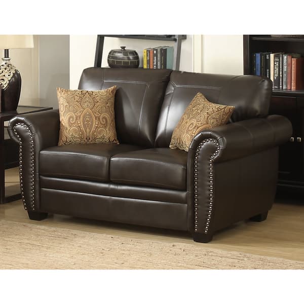 slide 1 of 3, Louis Traditional Brown Italian Leather Stationary Loveseat - N/A