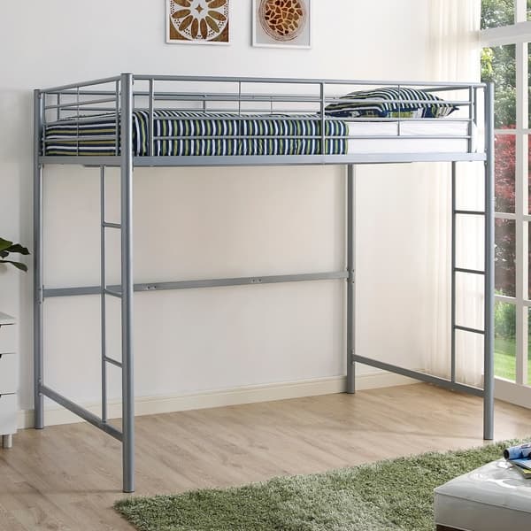 slide 2 of 6, Walker Edison Abner Silver Metal Full Size Loft Bed Silver