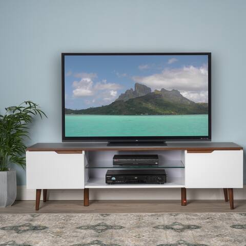 Rowan Mid-Century Modern Two-Toned TV Stand with Glass Shelf by Christopher Knight Home
