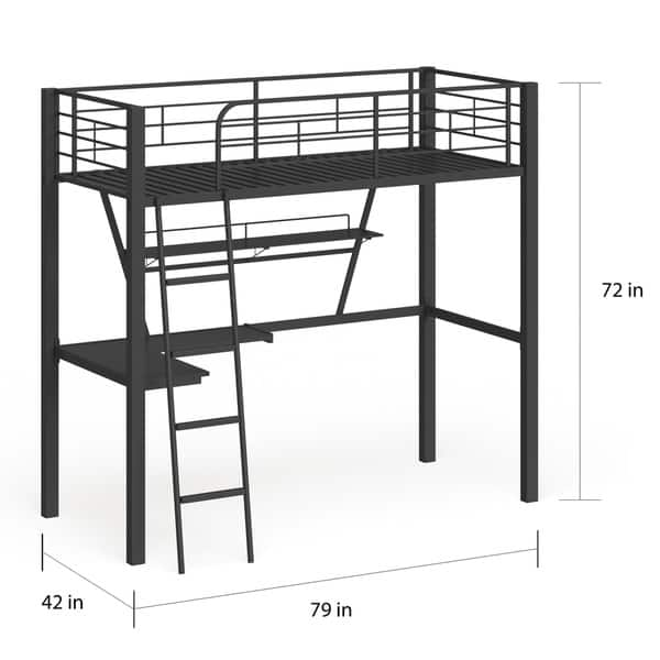 Senon Loft Bed with Desk, Silver & Black - Overstock - 12637265