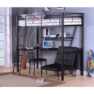 Senon Loft Bed with Desk, Silver & Black