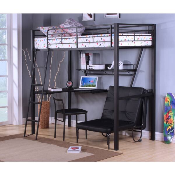 slide 2 of 6, Senon Loft Bed with Desk, Silver & Black