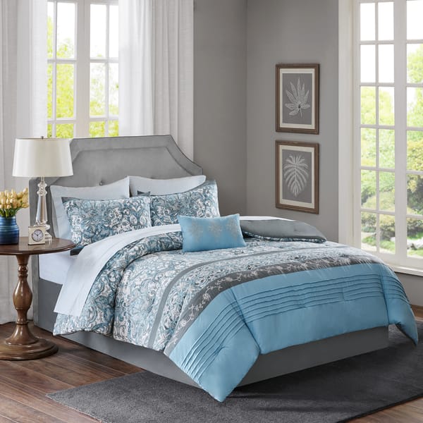 Madison Park Essentials Chelsea Blue Complete Bed and Sheet Set ...