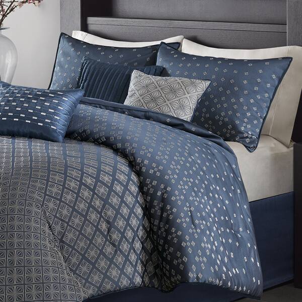 Shop Madison Park Morris Navy 7 Piece Comforter Set On Sale