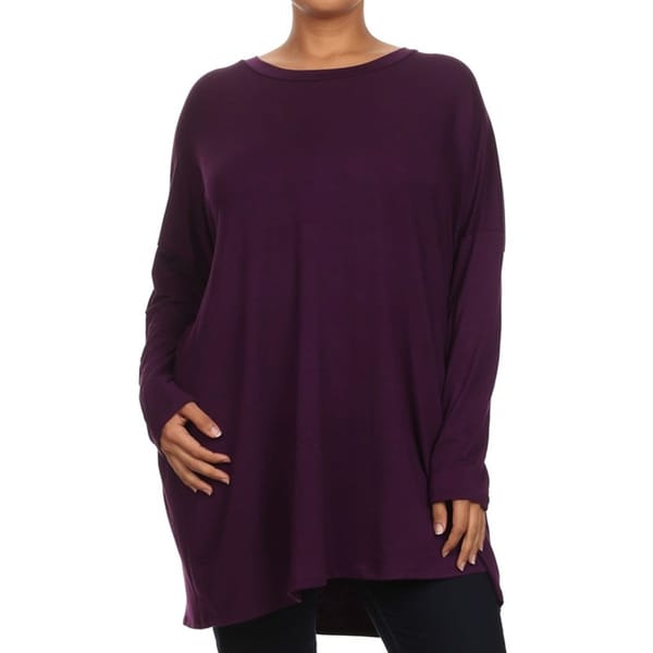 Shop Women's Rayon/Spandex Plus-size Long-sleeve Scoop-neck Tunic ...