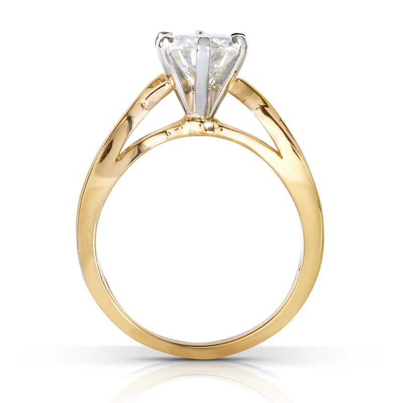 Annello by Kobelli 14k Yellow Gold One Carat Forever One Moissanite Six Prong Crossover Solitaire En