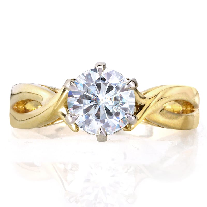 Annello by Kobelli 14k Yellow Gold One Carat Forever One Moissanite Six Prong Crossover Solitaire En