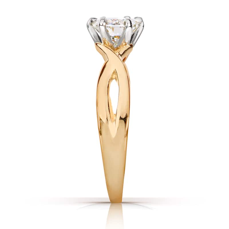 Annello by Kobelli 14k Yellow Gold One Carat Forever One Moissanite Six Prong Crossover Solitaire En