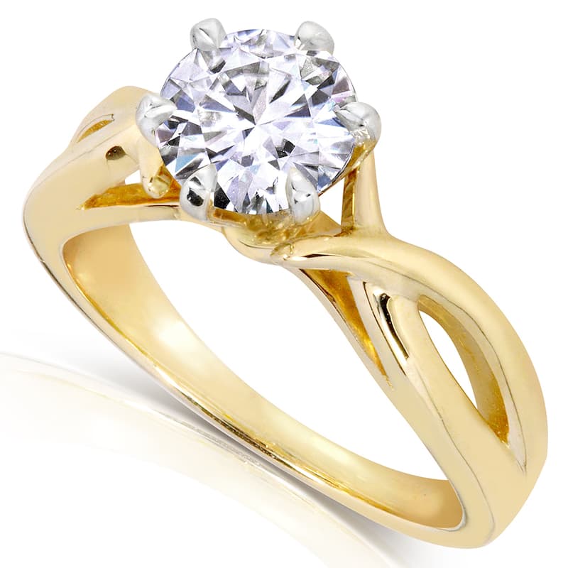 Annello by Kobelli 14k Yellow Gold One Carat Forever One Moissanite Six Prong Crossover Solitaire En