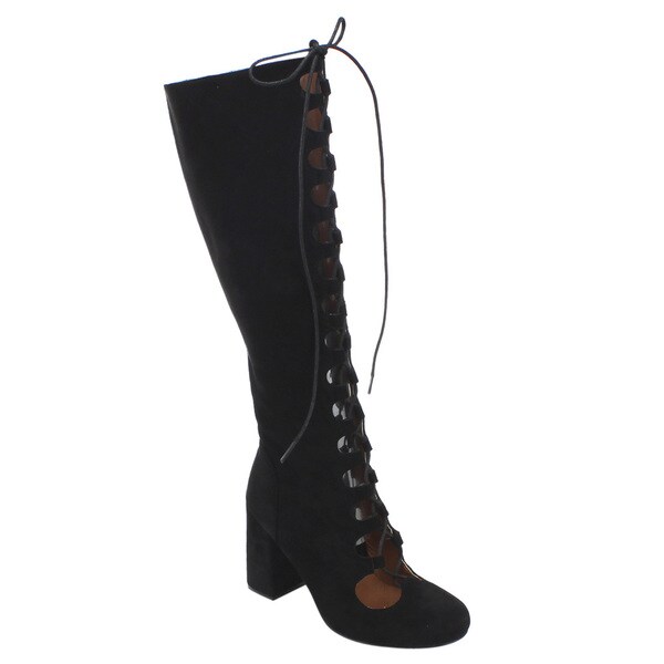 Shop Bella Marie Women's AD54 Lace-up Chunky Heel Knee-high Boots ...