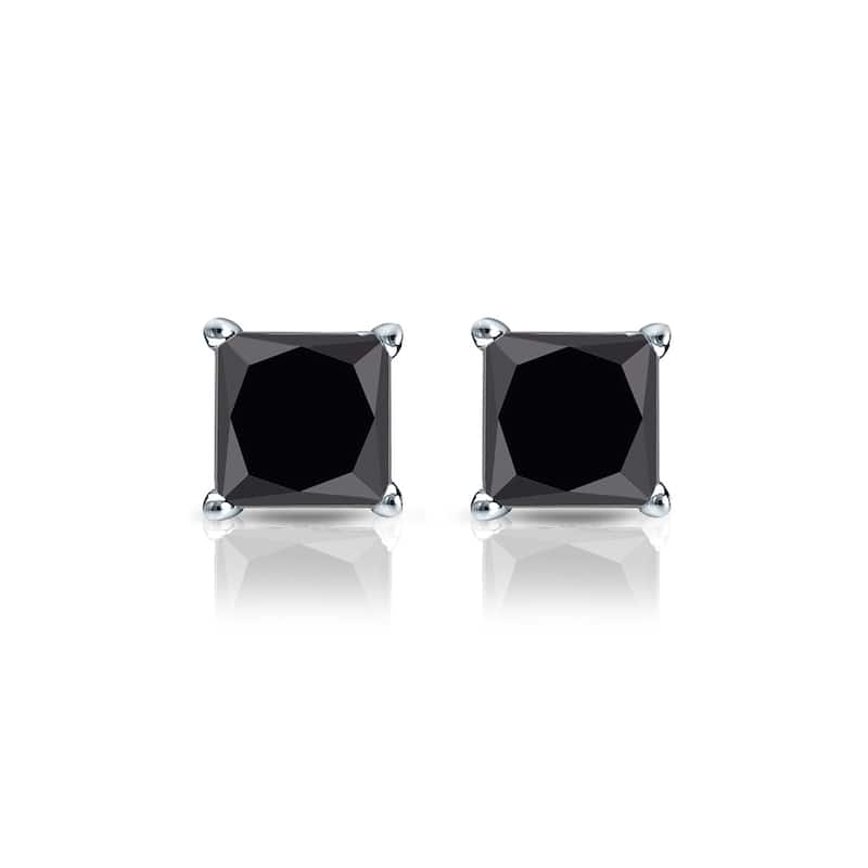 Auriya 14k Gold 1/2ctw Princess-cut Black Diamond Stud Earrings