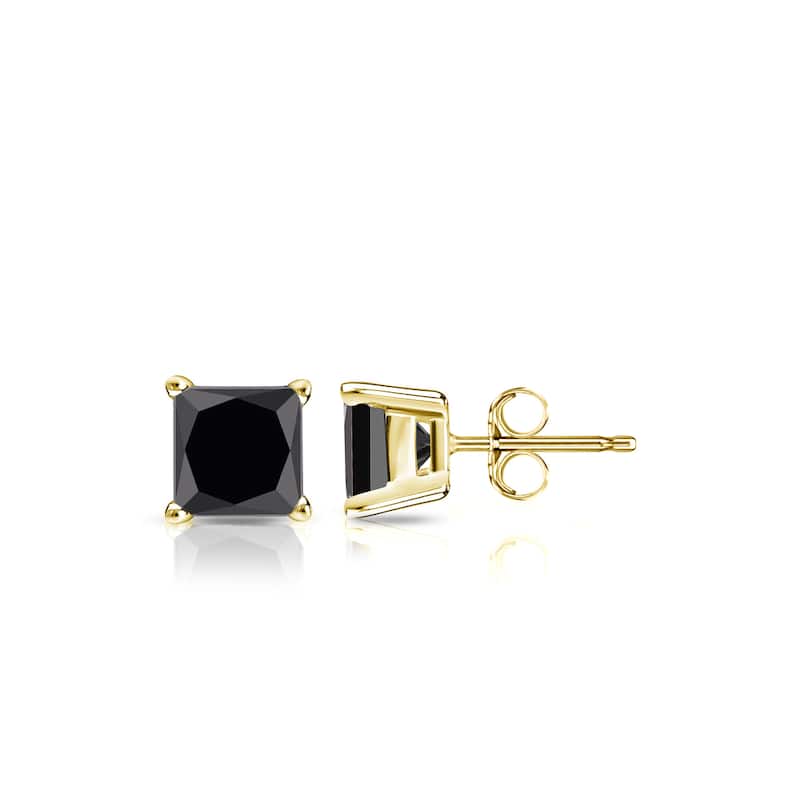 Auriya 14k Gold 1/2ctw Princess-cut Black Diamond Stud Earrings