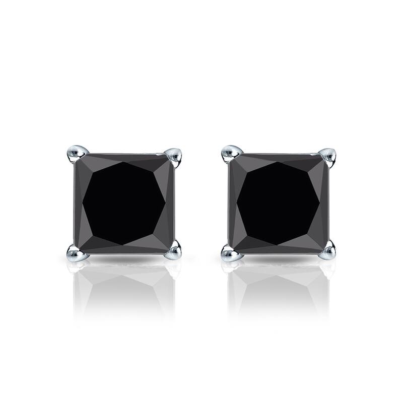 Auriya 14k Gold 1ctw Princess-cut Black Diamond Stud Earrings
