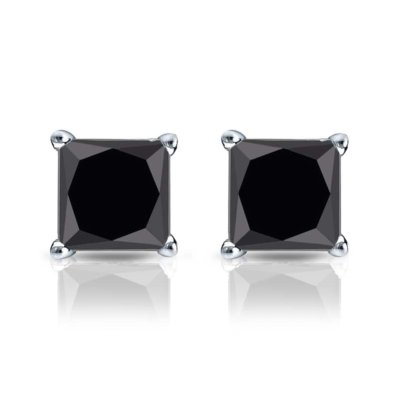 Auriya 14k Gold 1 1/2ctw Princess-cut Black Diamond Stud Earrings