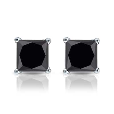 Auriya 14k Gold 1 1/2ctw Princess-cut Black Diamond Stud Earrings