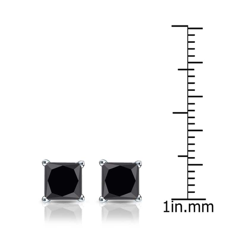 Auriya 14k Gold 1 1/2ctw Princess-cut Black Diamond Stud Earrings