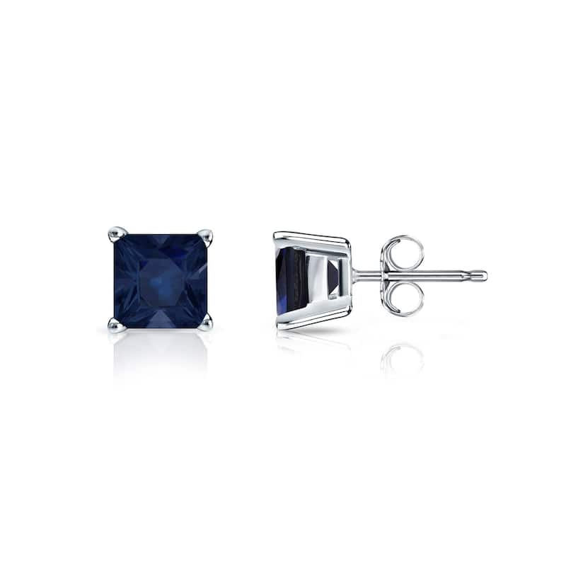 Auriya 14k Gold Princess-cut Sapphire Stud Earrings 1/2ct TGW - White