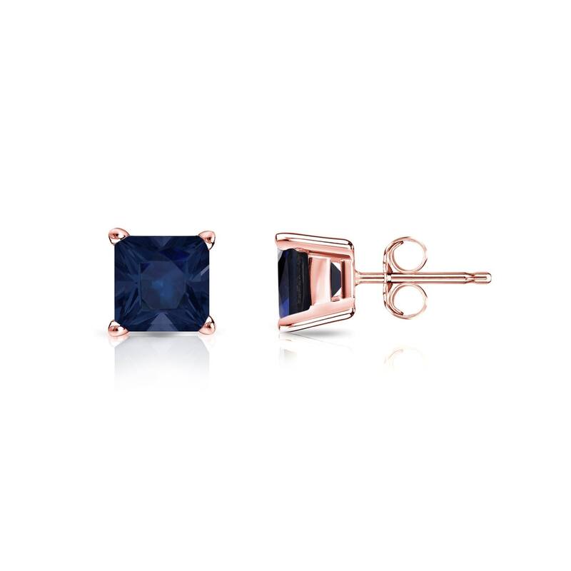 Auriya 14k Gold Princess-cut Sapphire Stud Earrings 1/2ct TGW - Rose