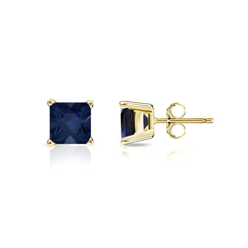 Auriya 14k Gold Princess-cut Sapphire Stud Earrings 1/2ct TGW - Yellow