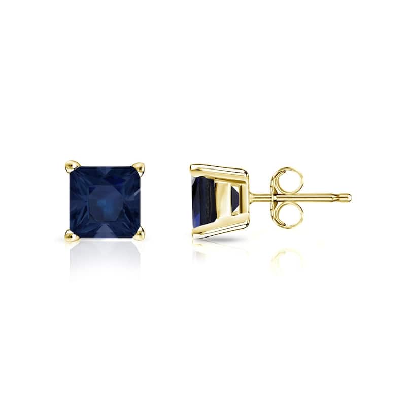 Auriya 14k Gold Princess-cut Sapphire Stud Earrings 3/4ct TGW - Yellow