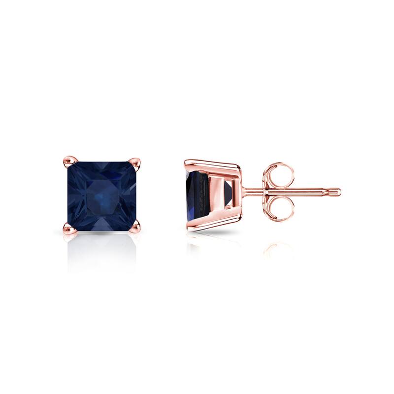 Auriya 14k Gold Princess-cut Sapphire Stud Earrings 3/4ct TGW - Rose