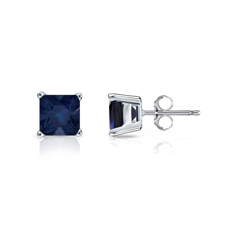 Auriya 14k Gold Princess-cut Sapphire Stud Earrings 3/4ct TGW - White
