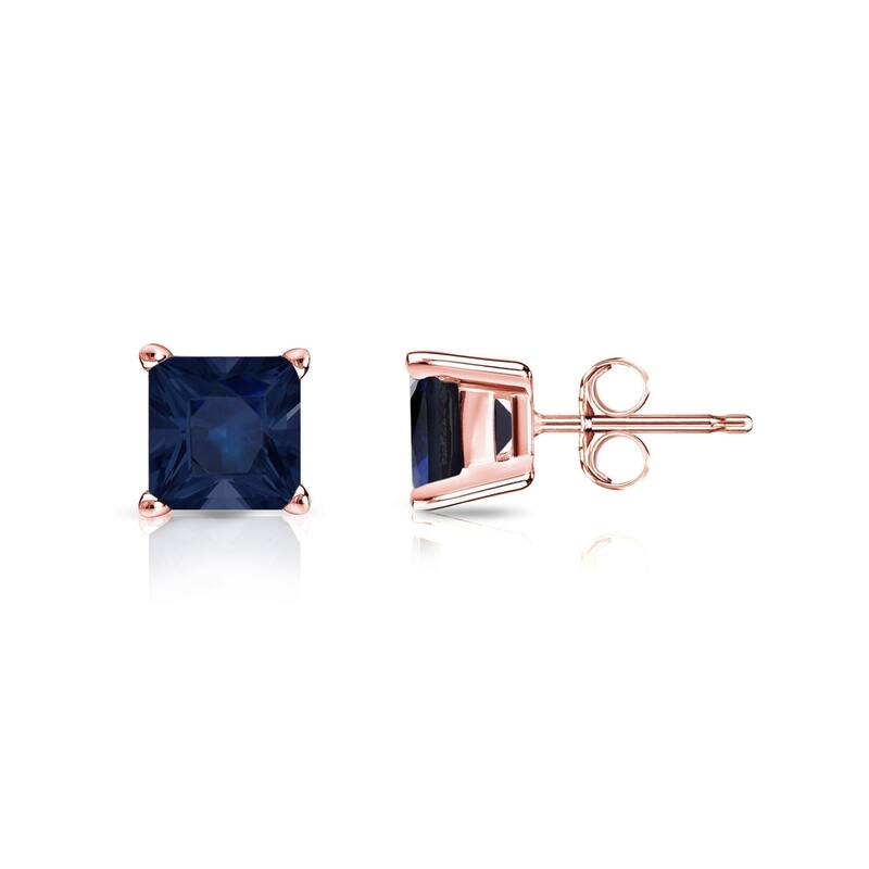 Auriya 14k Gold Princess-cut Sapphire Stud Earrings 3/4ct TGW