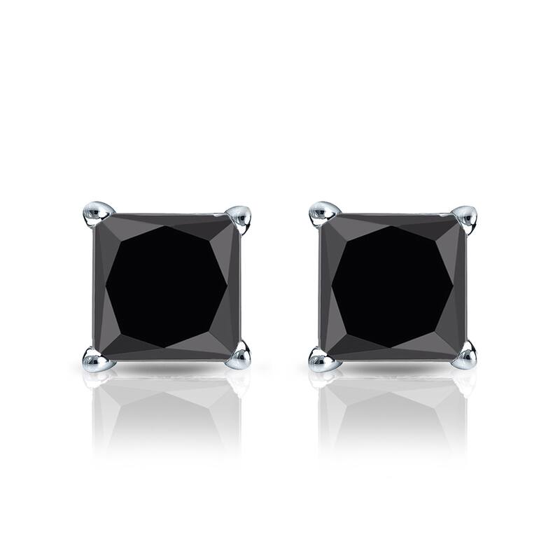 Auriya 14k Gold 1 1/4ctw Princess-cut Black Diamond Stud Earrings