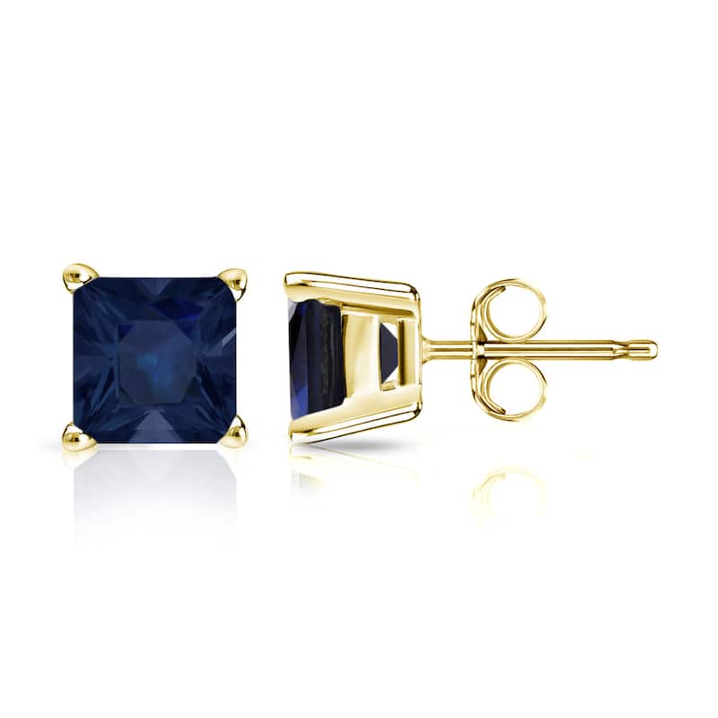 Auriya 14k Gold Princess-cut Sapphire Stud Earrings 1 1/2ct TGW