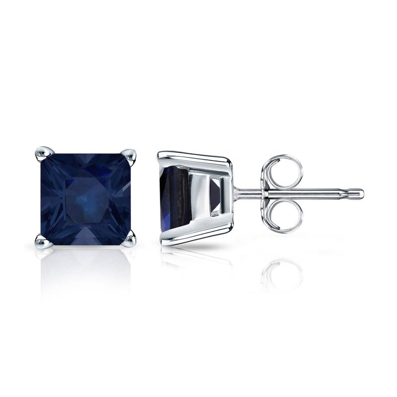 Auriya 14k Gold Princess-cut Sapphire Stud Earrings 1 1/2ct TGW