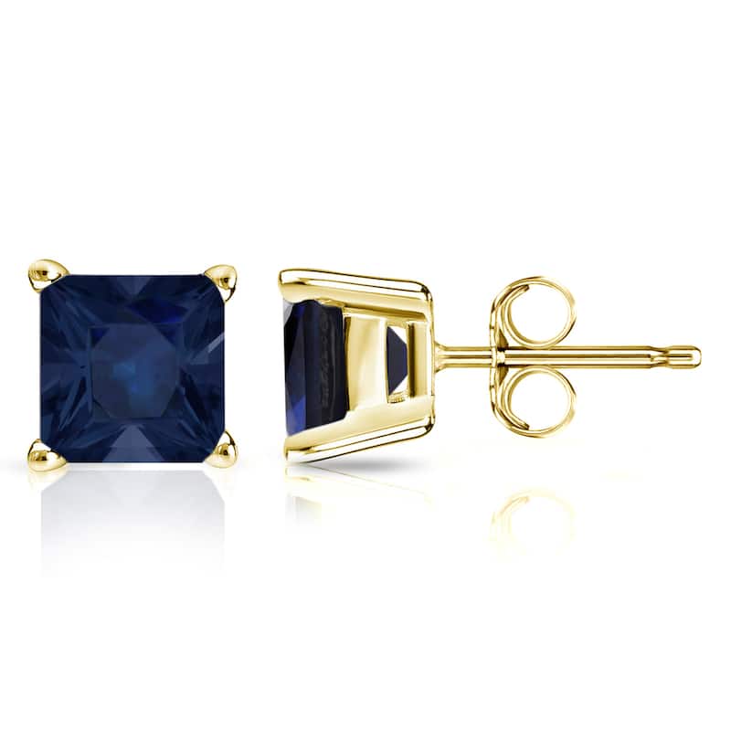 Auriya 14k Gold Princess-cut Sapphire Stud Earrings 2ct TGW